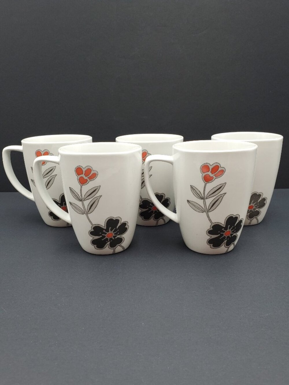 Corelle Coordinates Porcelain Mandarin Flower Mugs Black Orange Floral Mugs